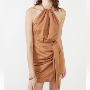 NWT Bardot Goddess Halter Linen Dress Tan Size 8